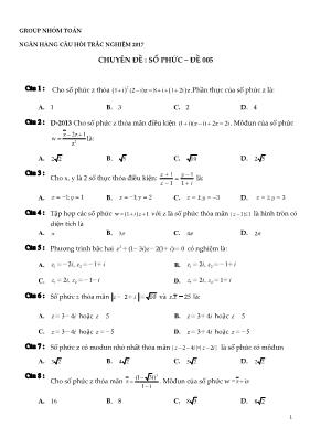 Toán học - Chuyên đề số phức  Đề 005